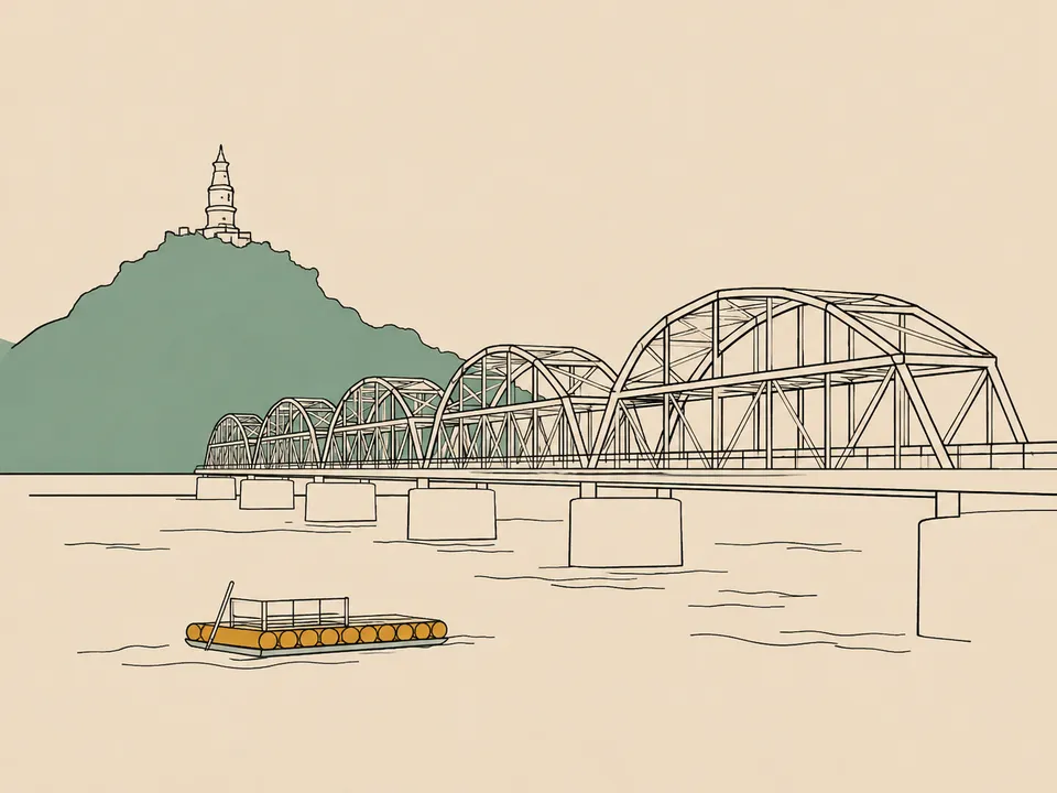 Abstract line illustration of iconic landmarks in Lanzhou.
