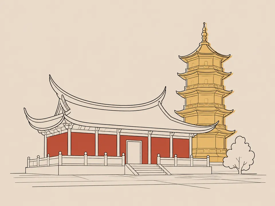 Abstract line illustration of iconic landmarks in Quanzhou.