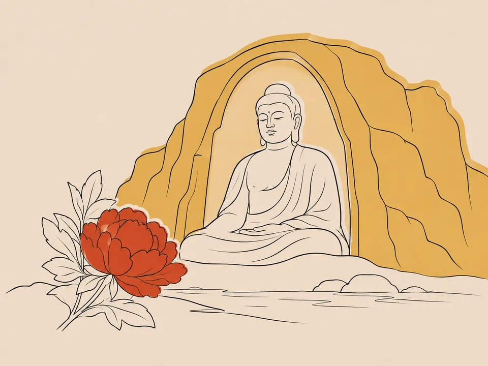 Abstract line illustration of iconic landmarks in Luoyang.