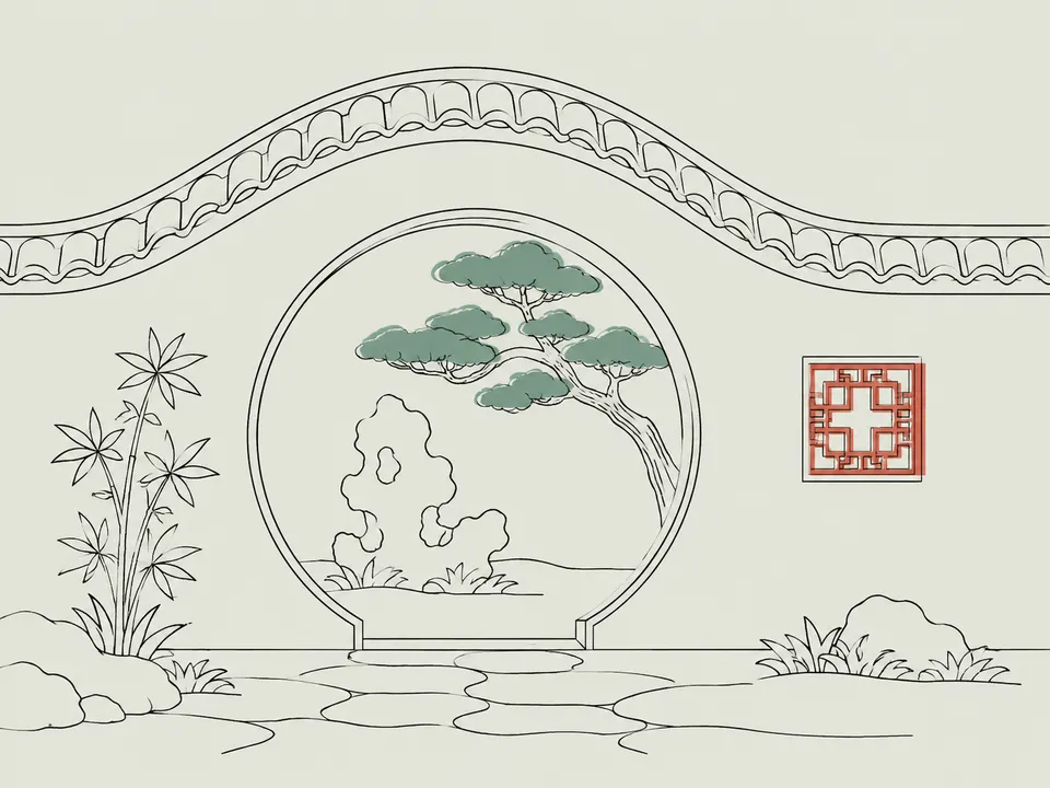 Abstract line illustration of iconic landmarks in Suzhou.