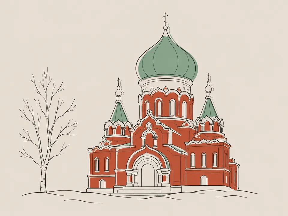 Abstract line illustration of iconic landmarks in Harbin.